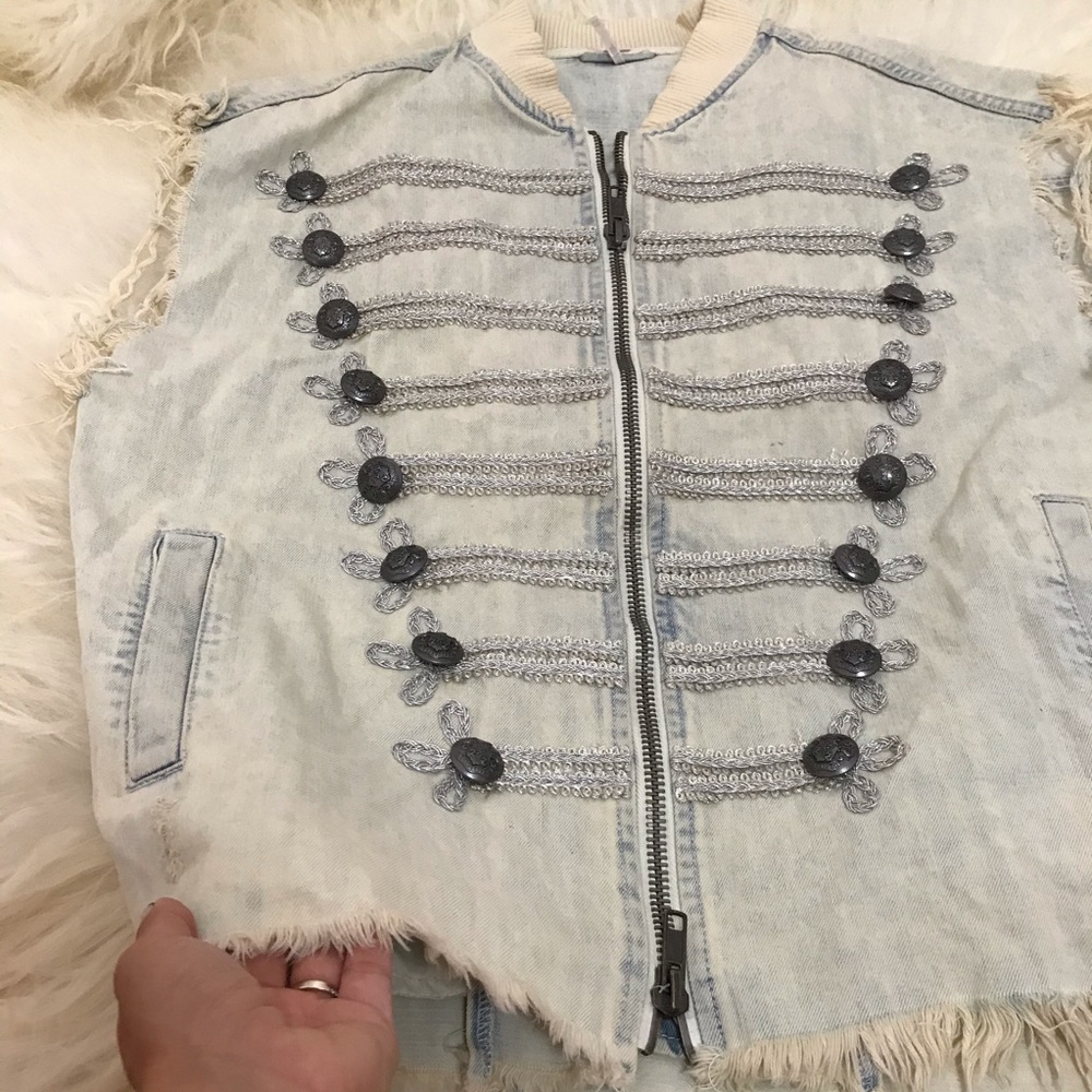 Free People Embroidered Officer Striped Denim Vest - Picture 4 of 8